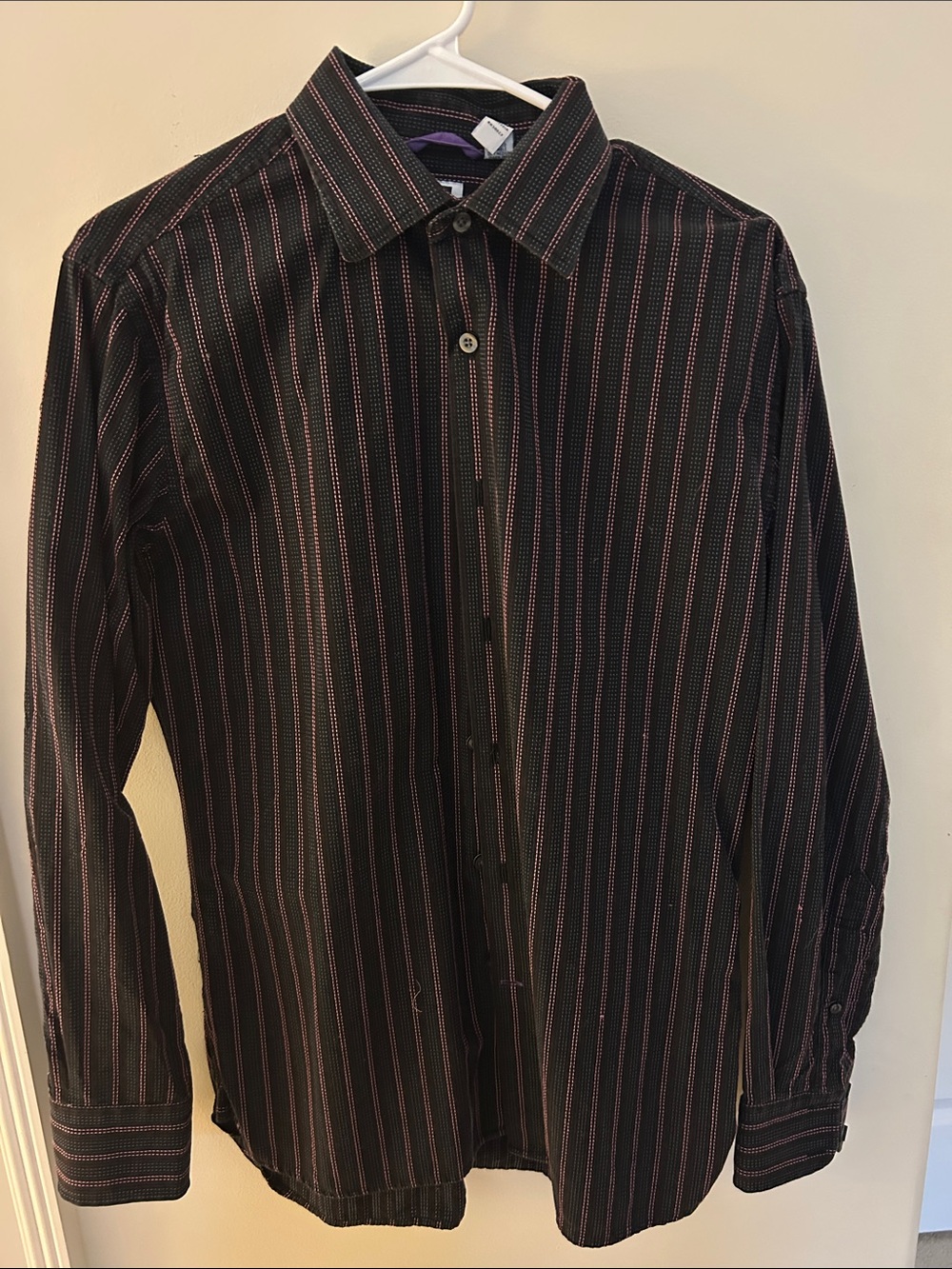 GAP Black Button-Up Dress Shirt with Pink Stripes